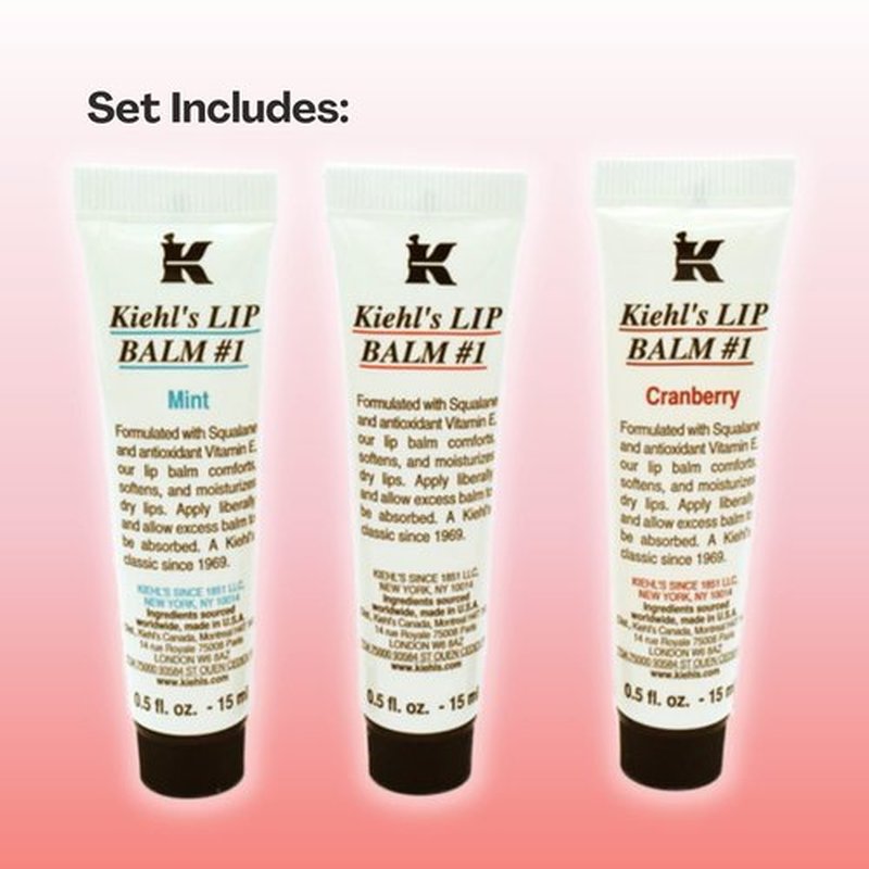 Kiehl's Lip Balm Treatment Set - 3 Nourishing Flavors: Mint, Cranberry, Original