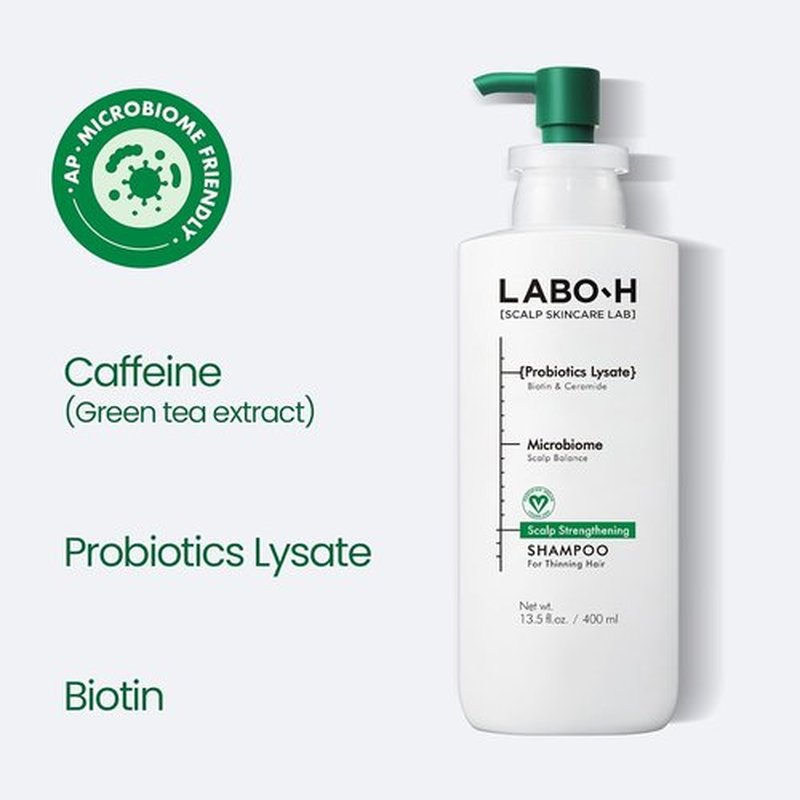 LABO.H Scalp Strengthening Shampoo - Hair Growth & Anti-Loss Formula | Vegan Ceramide with Rosemary Oil, Biotin, Caffeine, 13.5 Fl. oz.