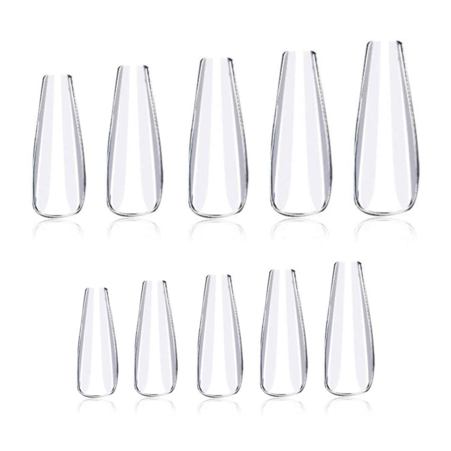 Wiselooker 500pcs Coffin False Nails Extension Tips Clear Full Cover 10 Sizes for Acrylic Nails Fake Nails Gel Nails