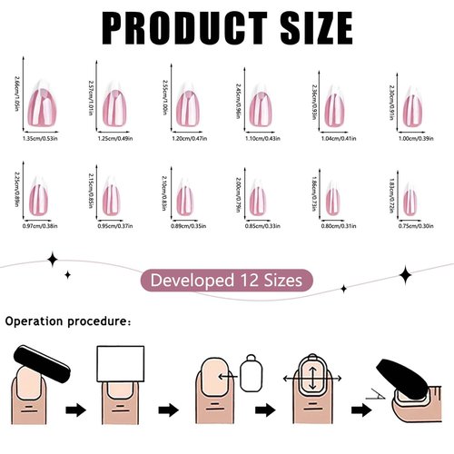 Chrome Press on Nails Medium Almond White French Tip Pink False Nails Soft Gel Nail Full Cover Natural Nails Long Lasting Solid Color Almond False Nail for Women Girls 30 Pcs