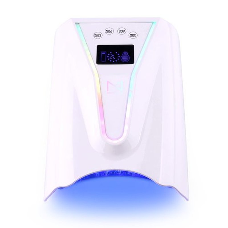 M - Crystal Cure 128W UV Nail Lamp - Fast Curing Nail Light with 45 Powerful 365nm+405nm LEDs - Cordless, Rechargeable, Auto Sensor - UV Light for Gel Nails for Manicures & Pedicures (White)