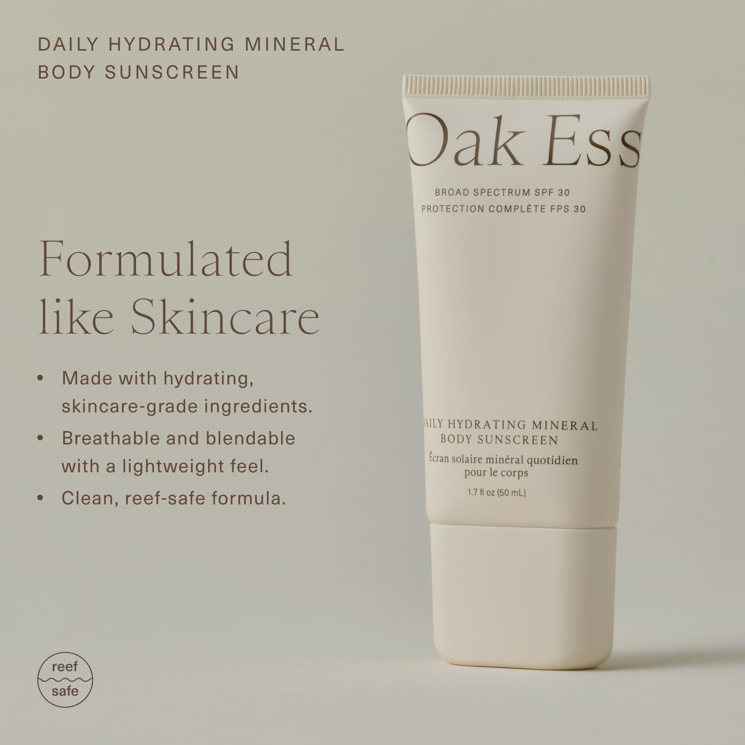 Oak Essentials Daily Hydrating Mineral Body Sunscreen SPF 30, Broad Spectrum 11% Non-Nano Zinc Oxide Sunblock, Lightweight Mineral Sunscreen for Dry Skin, Fast-Absorbing, Non-Greasy Finish