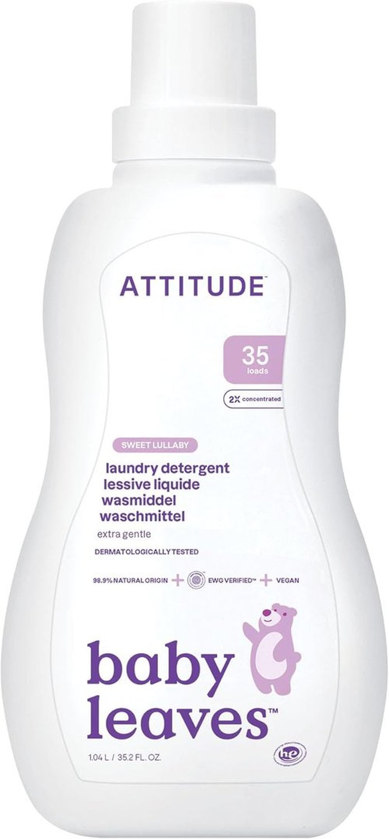 ATTITUDE Baby Laundry Detergent - EWG Verified, Plant-Based Formula, Sweet Lullaby Scent, 35 Loads, 35.5 Fl Oz