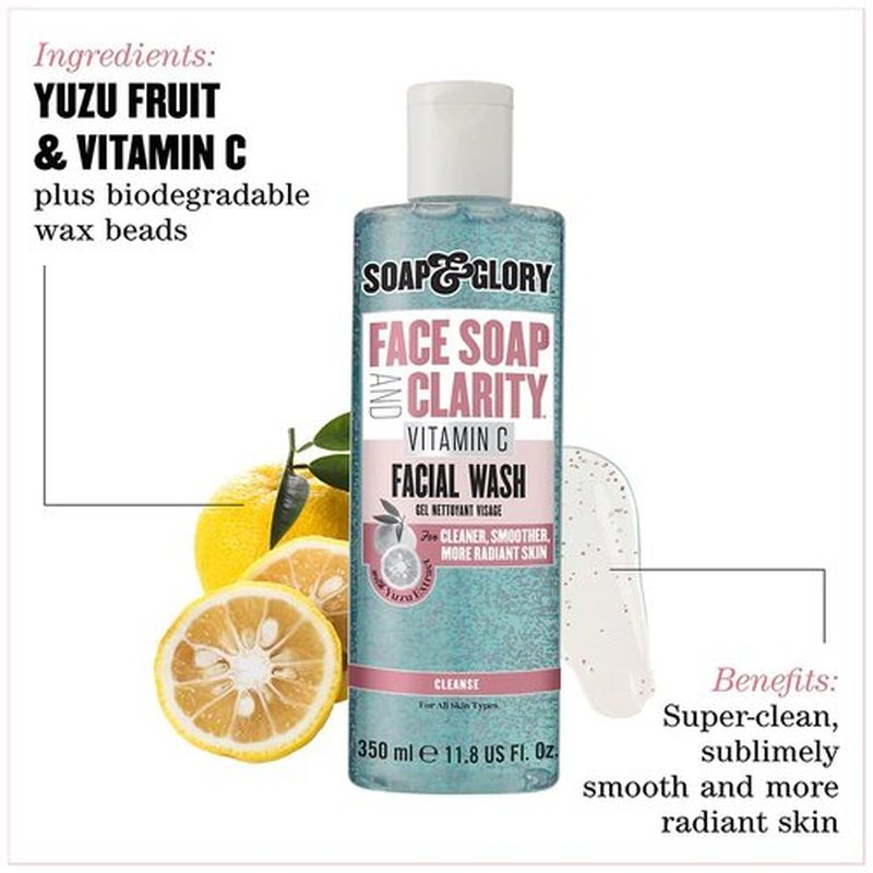 Soap & Glory Vitamin C Brightening Facial Cleanser - 3-in-1 Foaming Face Wash & Exfoliant | Deep Cleansing & Hydrating (11.8 fl oz)