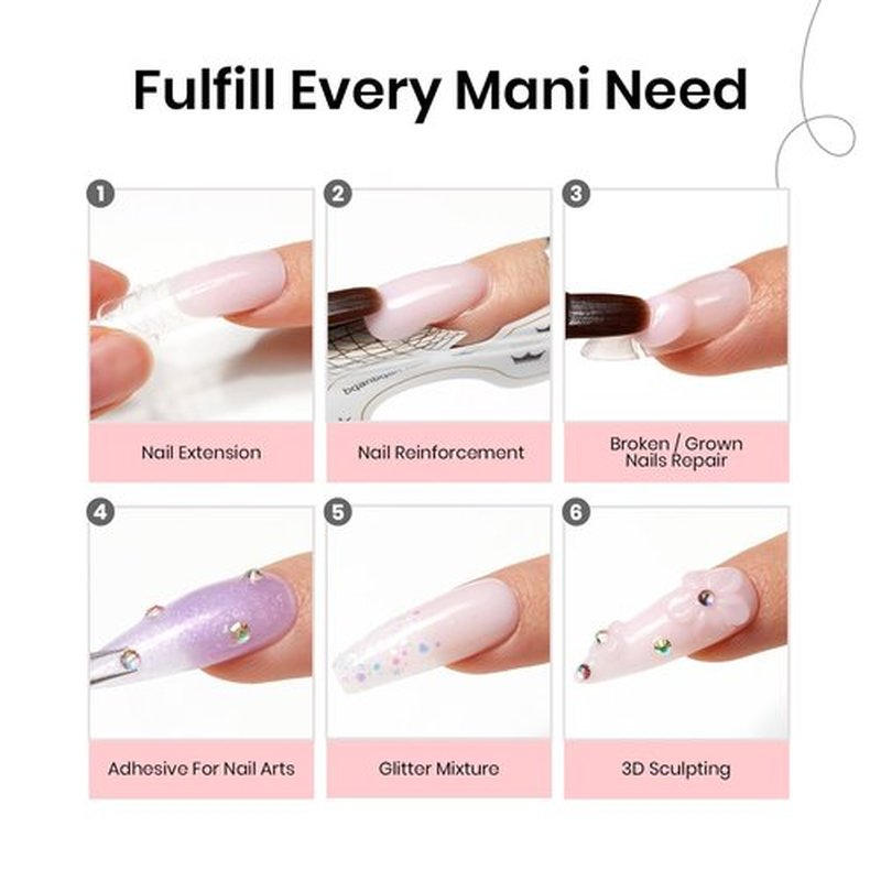 Beetles Poly Nail Extension Gel Kit - 6 Colors: Clear, Pink, Nude, Grey, Glitter, Neutral - DIY Salon Home Gift