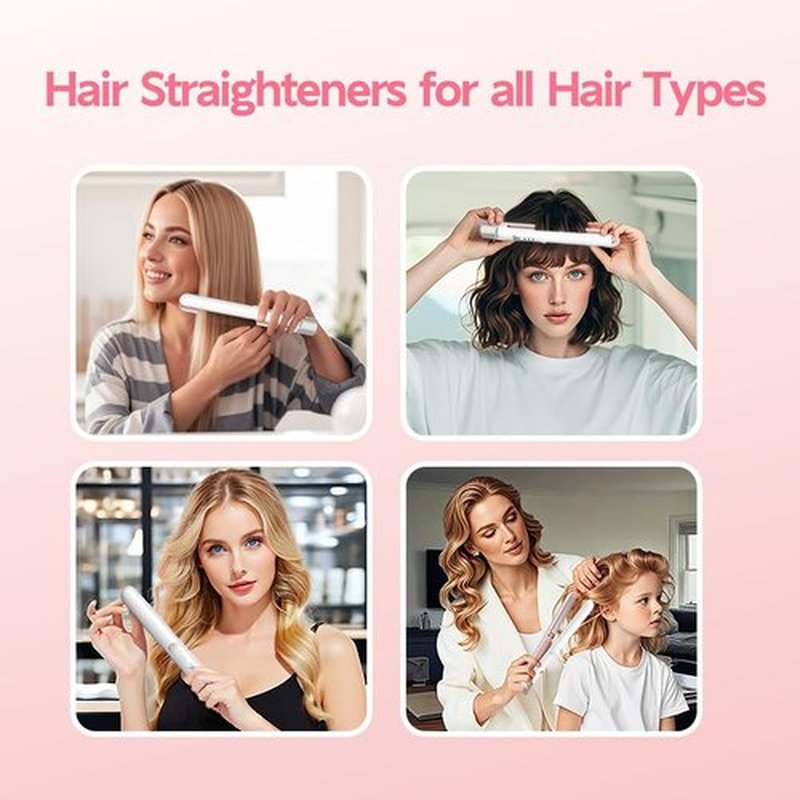Cordless Hair Straightener, Portable Mini Flat Iron Hair Straightener for Travel, 20s Fast Heating, USB-C Rechargeable, Hair Straightening and Curler 2 in 1 for Women (White)