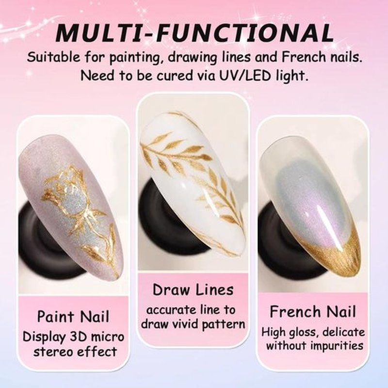 SUTOKAKA 3pcs Metallic Gel Nail Polish Set, Silver Gold Champagne Metal Painting Gel Mirror Chrome 3D Effect Glossy Soak off UV/LED Nail Glue for Home Salon DIY