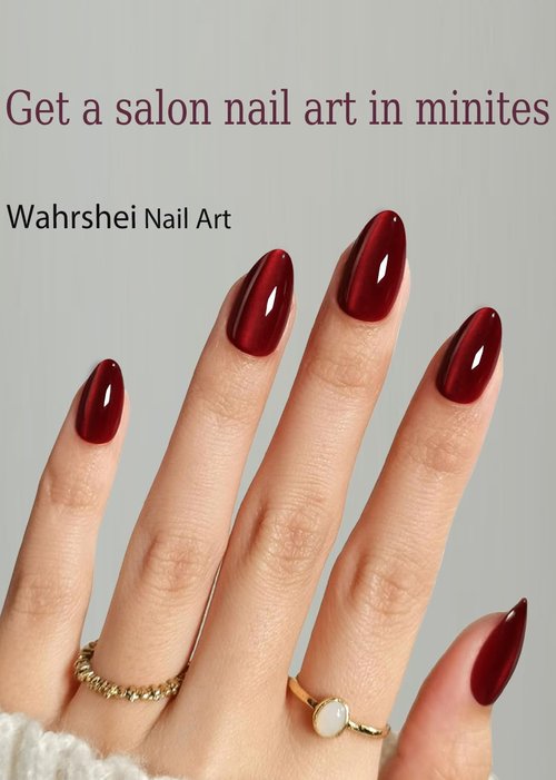 Semi Cured Gel Nail Strips, Burgundy Cat Eye 20pcs Adhesive UV Sticker, Wraps for Home Manicure DIY