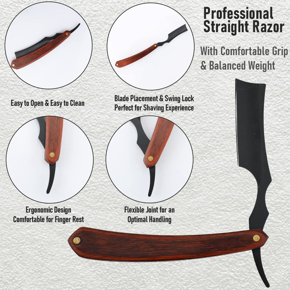 Straight Razor With Strope - Professional Straight Edge Barber Premium Stainless Steel Shaver With Shaving Strop for Men Home & Salon Grooming Using (NO.158)