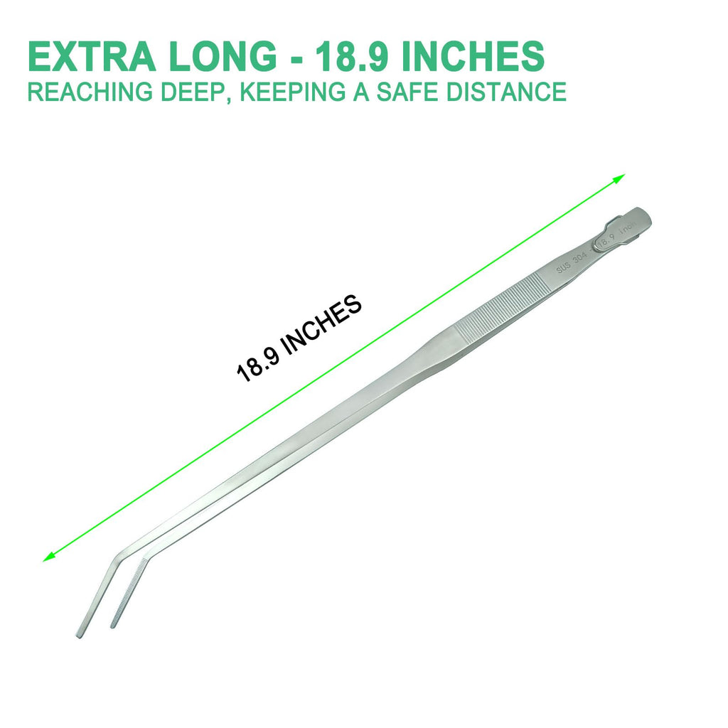 Gostur 18.9 inch Aquarium Tweezers with Hanger, Extra Long Feeding Tongs, Stainless Steel Large Aquascape Tools for Fish Tank, Terrarium, Aquascaping, Reptile Snake (Curved)