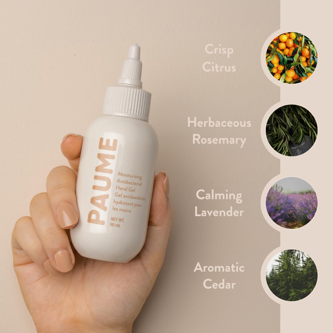 PAUME Moisturizing Antibacterial Sanitizer Hand Gel, 3 Fl Oz, Silicon & Paraben Free, No Artificial Fragrances & Vegan, Long-Lasting Hydration
