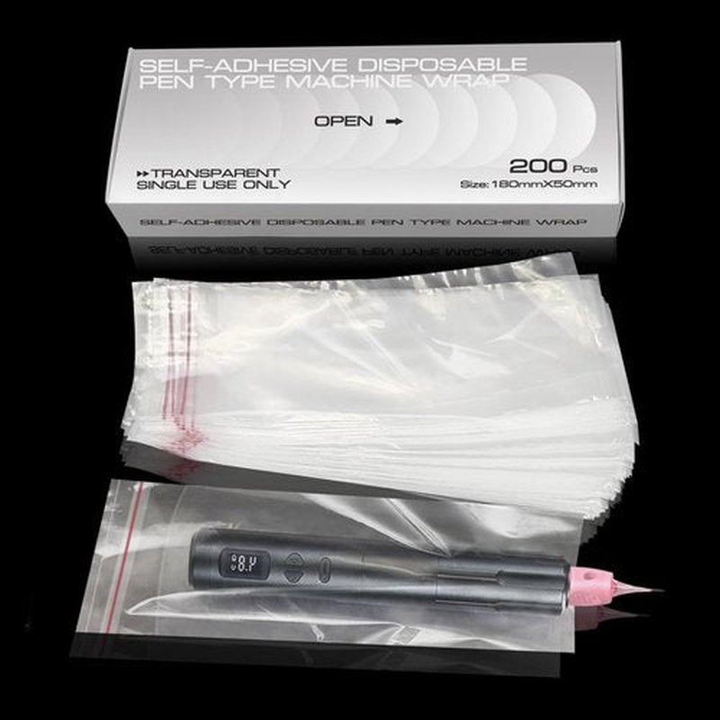 PMUBEAUTY 200Pcs PMU Pen Machine Covers Sleeves Tattoo Machine Protect Film Bag Disposable for Tattoo Cartridge Machine Gun Grips, Derma pen Microneedling (Clear)