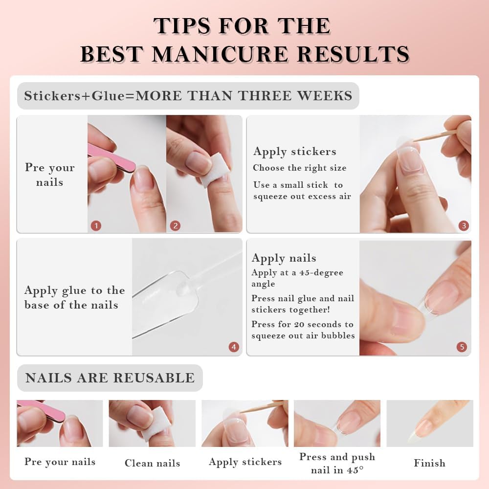 XZMeiLun Short Almond Press on Nails with French Tip & 3D Gold Line Star Design, Glossy Full Cover Acrylic False Nails with Glue, Reusable Stick - Glue on Fake Nails for Women- Fall Nail Art Gift