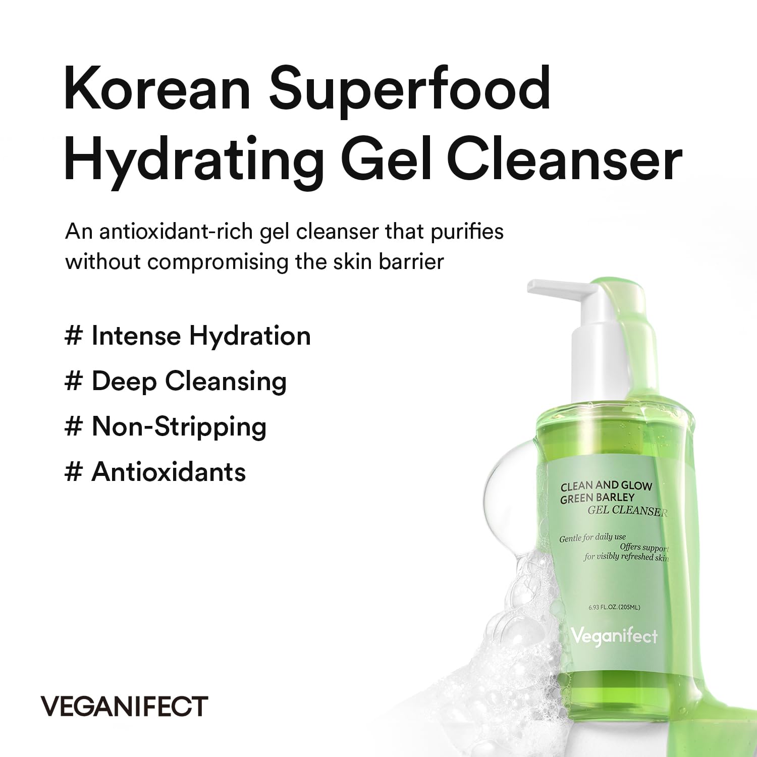VEGANIFECT Gel Cleanser, Gentle Exfoliation and Face cleanser for Sensitive Skin, Korean Skin Care, Vegan, 6.93 Fl Oz