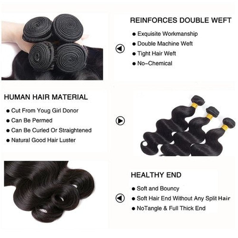 Body Wave Human Hair Bundles 24 26 28 Inch Unprocessed Brazilian Hair Extensions Double Weft Body Wave Bundles 150G Natural Black Healthy And Soft For Women Deals