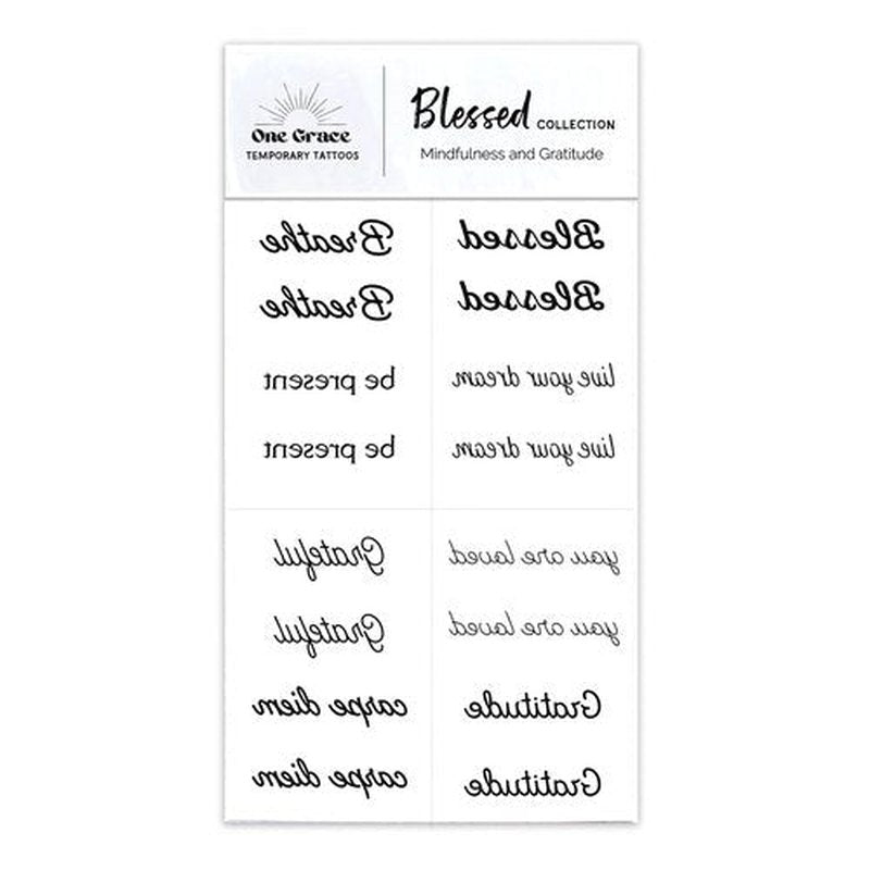 One Grace Blessed Collection - Inspirational and Motivational Words Small Temporary Tattoos - Realistic Long Lasting Waterproof Black Mini Tattoos for Women and Men