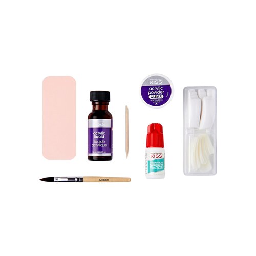 KISS French Acrylic False Nails Sculpture Kit, Natural & French Manicure, Extended Bubble-Free Nail Tips with Acrylic Liquid & Powder, Maximum Speed Nail Glue, Application Brush, & 40 Fake Nails