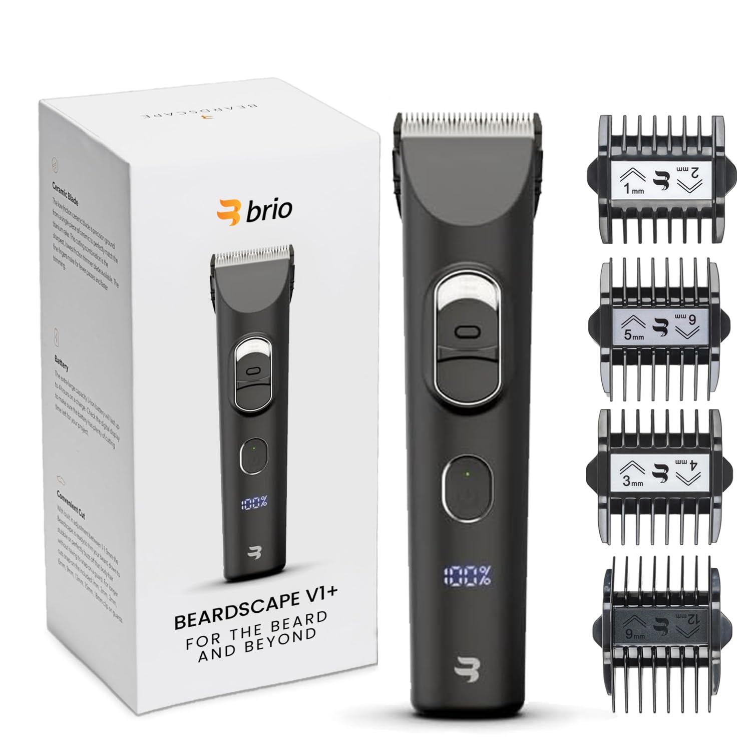Brio BeardScape V1+ Beard Trimmer for Men - Adjustable Ceramic Blade, 32 Length Settings, Snap Guard System, USB-C Rechargeable, Precision Beard Body Hair Trimmer, Cordless Professional Groomer