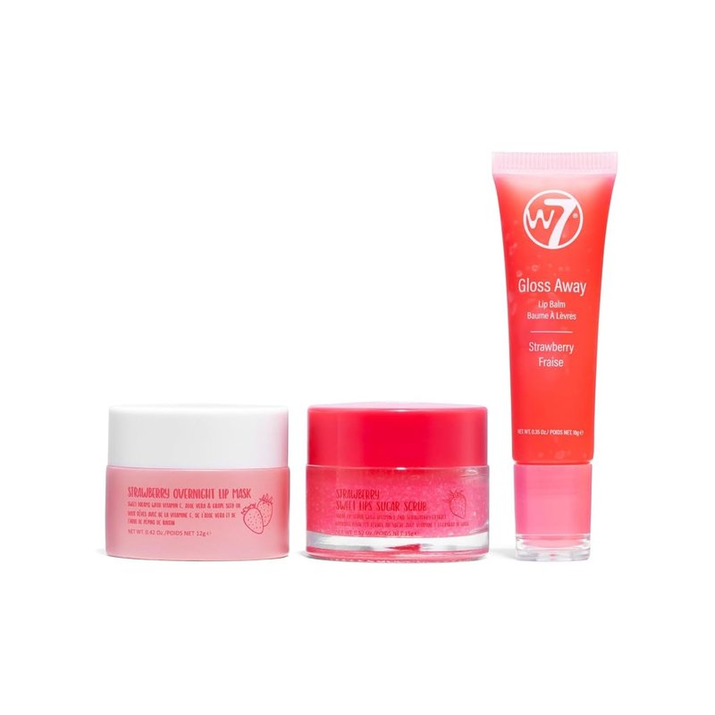 W7 Sweet Dreams Lip Care Gift Set - Strawberry Overnight Mask, Balm & Scrub Trio