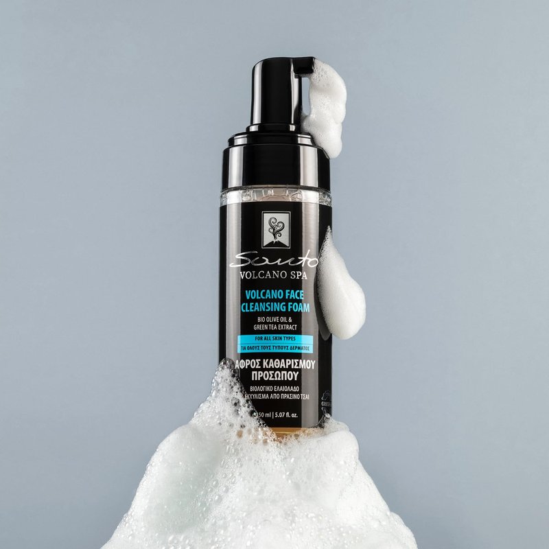 Volcano Face Foam Cleanser 150ml – Foaming Face Cleanser for Deep Cleansing & Hydrating with Olive Oil & Botanical Extracts – Face Wash Foam Removes Makeup, Dirt & Excess Oil