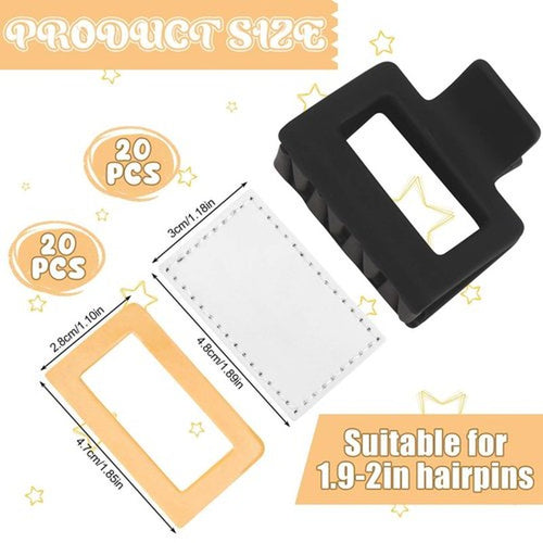 20 Pack Thin Hair Claw Clips Cover Sublimation Blanks 1.8 Inch PU Leather for Thin Hair Including 20 Pcs Strong Double-sided Adhesive