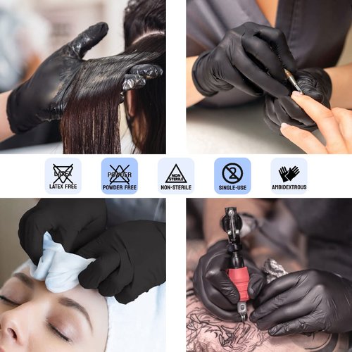 Safe Health NITRO-V Nitrile-Vinyl Synthetic Black Disposable Gloves, Latex Free, Powder Free, Case of 1000, Medium, Tattoo, Salon, Hair Studio, Food, Service, Housework