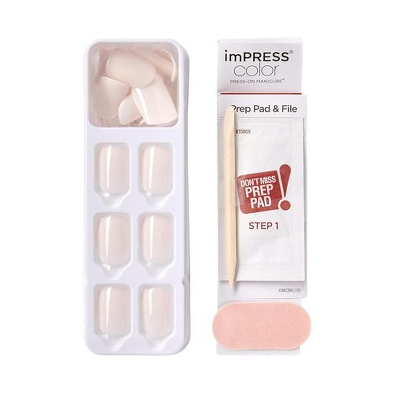 KISS imPRESS Press-On Nails - No Glue Needed, Point Pink Color, Short Squoval Shape, 30 Nails Included