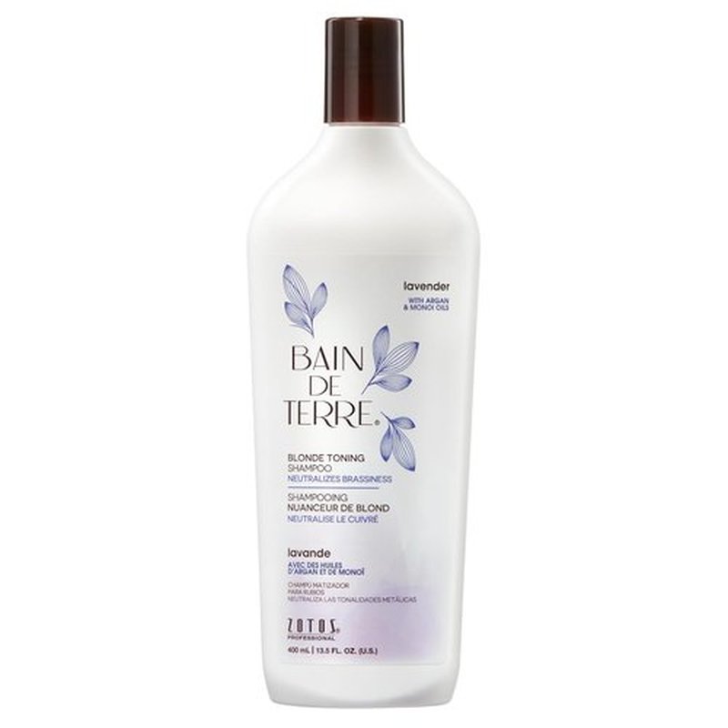 Bain de Terre Lavender Blonde Toning Shampoo - Neutralizes Brassy Tones for Cool Blonde Hair | 13.5 Fl Oz