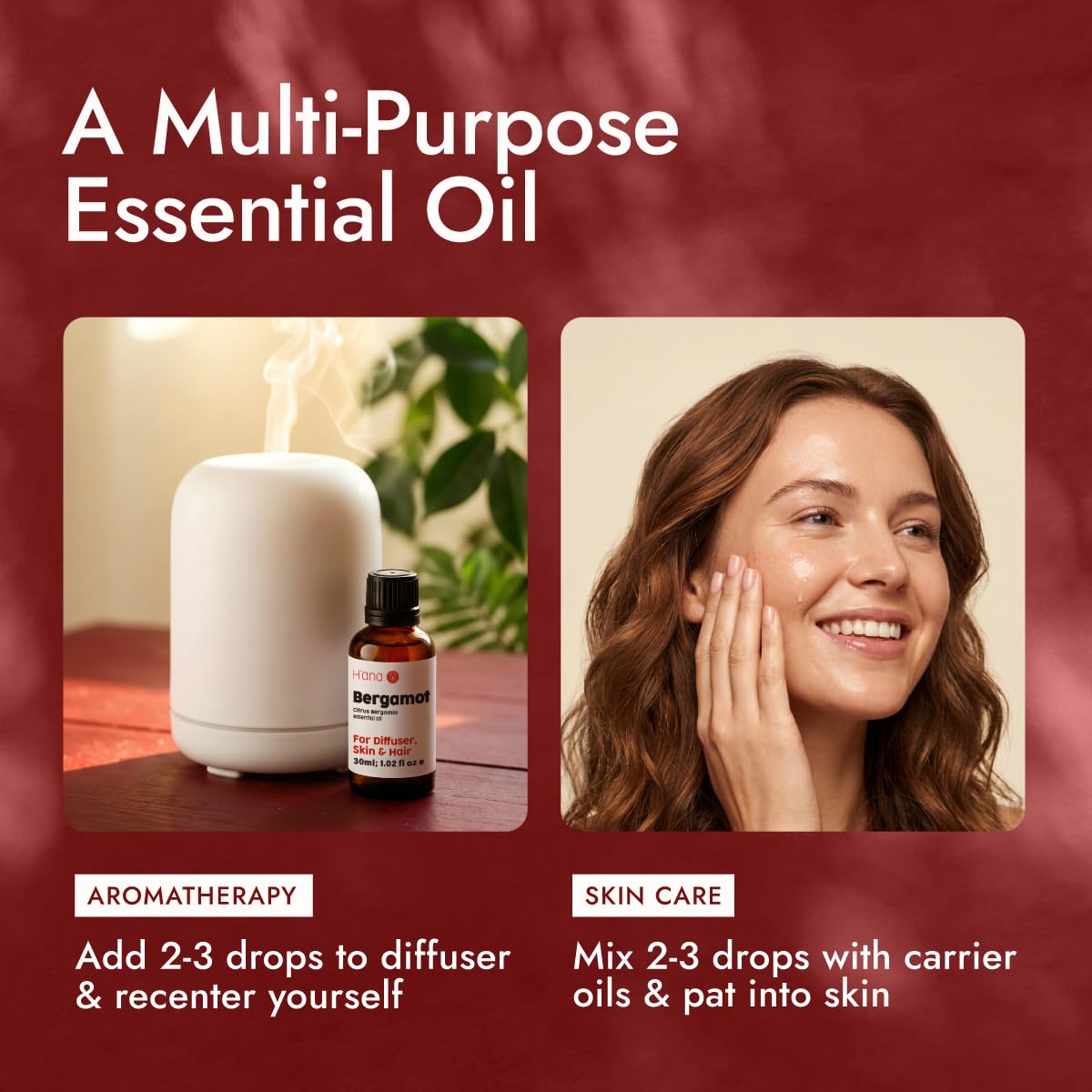 H'ana Bergamot Oil - 1.02 Fl Oz Bergamot Essential Oil for Hair, Skin, Diffuser, Aromatherapy & DIY