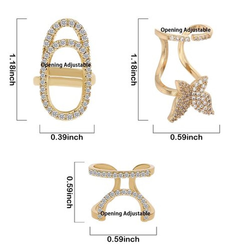SMUOBT 3PCS Nail Ring for Women Rhinestone Tip Nail Rings Jewelry Fingertip,Nail Art Charms Accessories False Nail Crystal Gold Fingernail Rings for Gifts