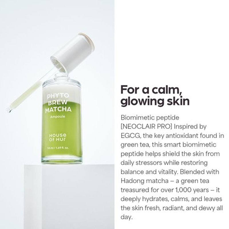 House of Hur Phyto Brew Matcha Ampoule – Lightweight Hydrating Face Ampoule – Hadong Matcha + EGCG, Fast-Absorbing, Non-Sticky Dewy Glow – Korean Skincare – 1.69 fl oz (50 ml)