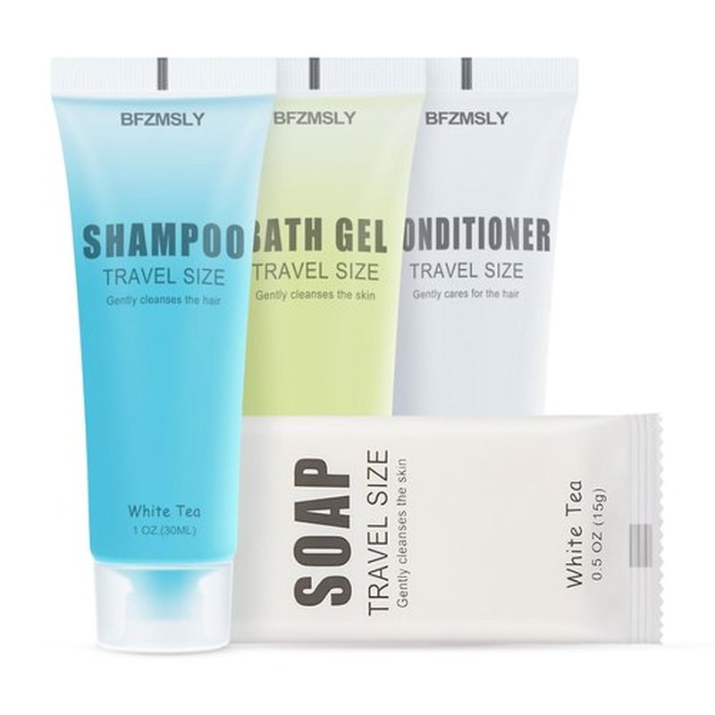 10 Sets Hotel Toiletries Set Bulk, 40 Pcs Travel Mini Bundle Amenities with Shampoo, Conditioner, Body Wash & Bar Soap - White Tea Scent - Guest Supplies for Airbnb, Motel, Hospitality