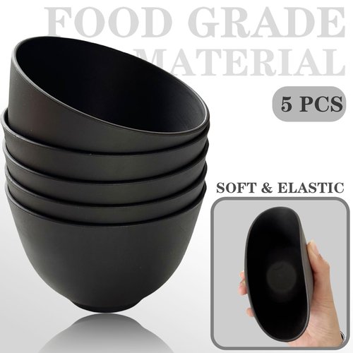 Bigwinyep 7Pcs Silicone Mixing Bowls, Silicone Bowls for Facials, DIY Face Mask Mixing Bowl for Home Salon Spa Face Skin Applicator Bowl, Black