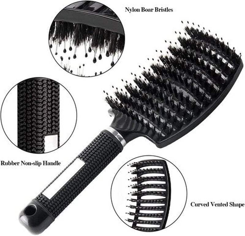 Aozzy 8Pcs Curly Hair Brush Set, Hair Brushes for Women, Round Brush for Blow Drying, Paddle Brush, Fit for Detangling Wet Long Thick Hair, Spray Bottle for Curly Wavy Hair, Family Daily Care（Black）