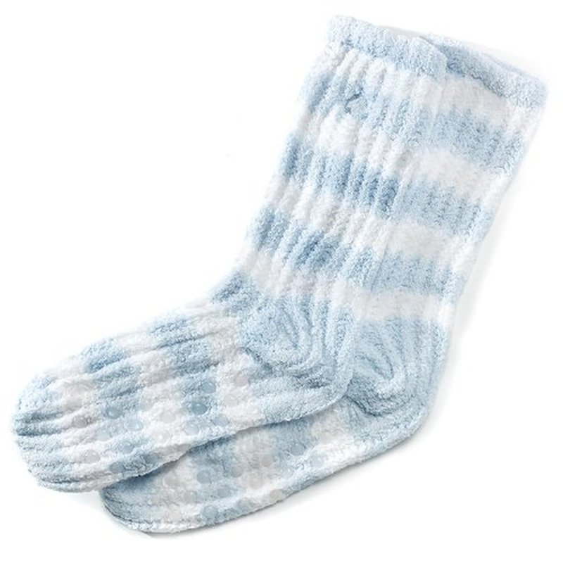 Earth Therapeutics Cozy Socks with Shea Butter - Blue + White Stripe