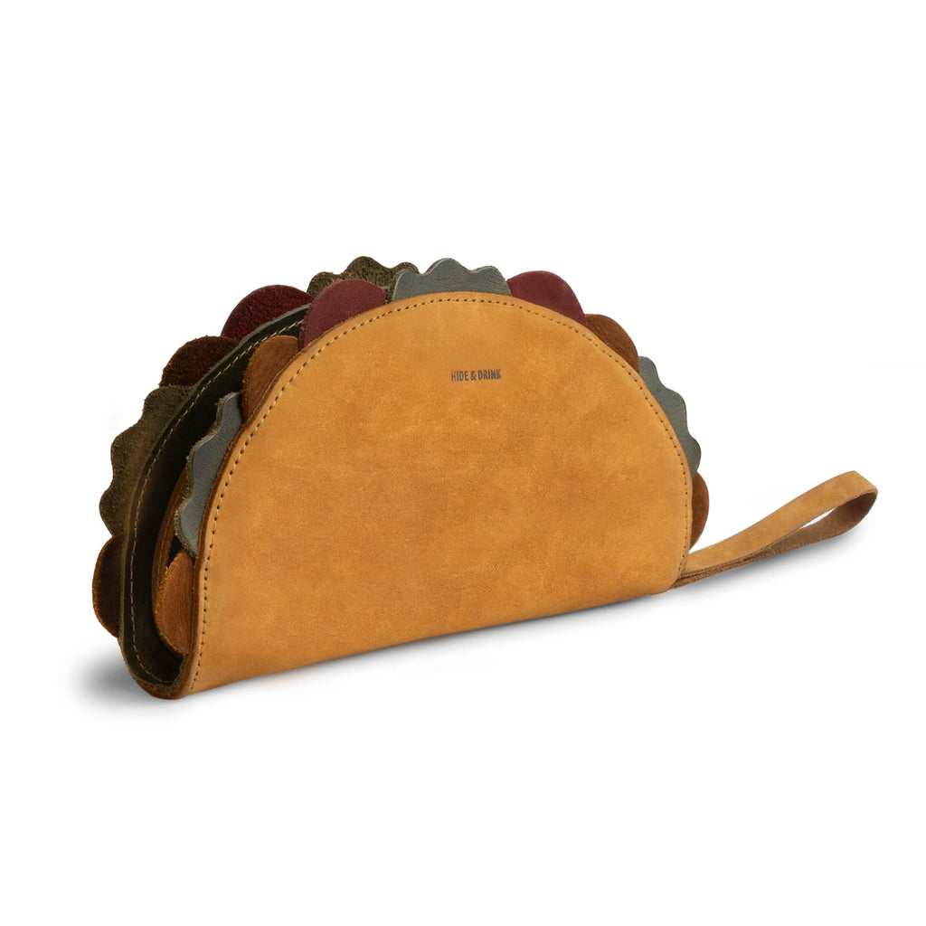 Hide & Drink, Multipurpose Taco Shape Wallet, Make Up Organizer, Cash Holder, Earphones Case, Money Organizer, Full Grain Leather, Handmade Travel Accessories, El Clasico
