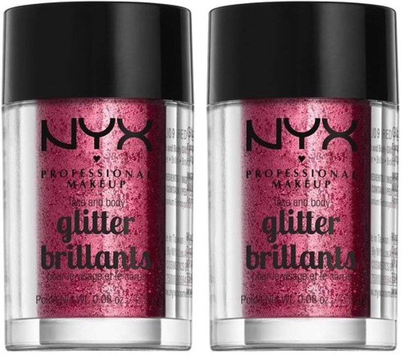 NYX PROFESSIONAL MAKEUP Face & Body Glitter, Red (Pack of 2)