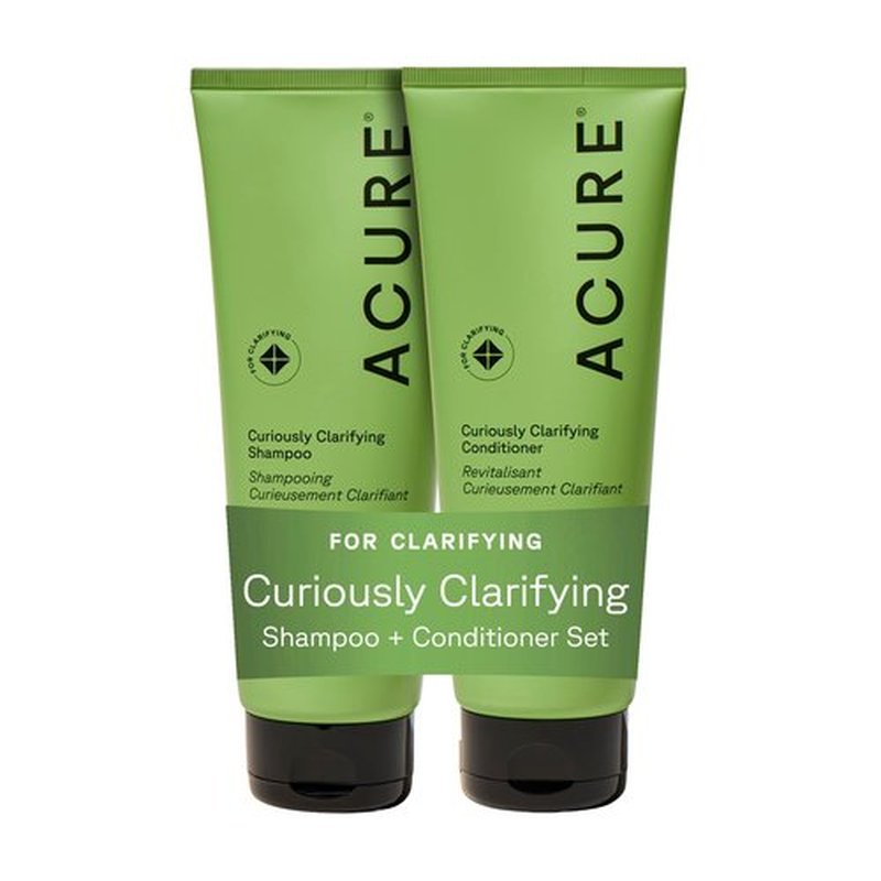 Acure Curiously Clarifying Shampoo and Conditioner Set - Daily Deep Cleansing & Hydrating Set for Women & Men, Detox for Oily Hair & Scalp Build Up, Paraben Free, Sulfate Free - 8 fl oz (2 Pack)