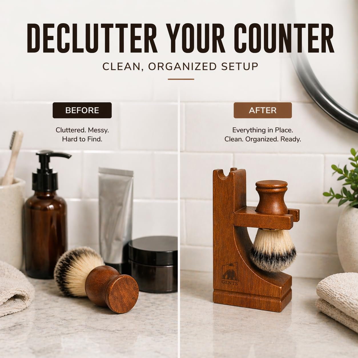 G.B.S Deluxe Wooden Shaving Razor and Shave Brush Stand - Safety Razor Brush Holder. Prolong The Life of Your Shaving Brush and Razor, Walnut Wood Finish