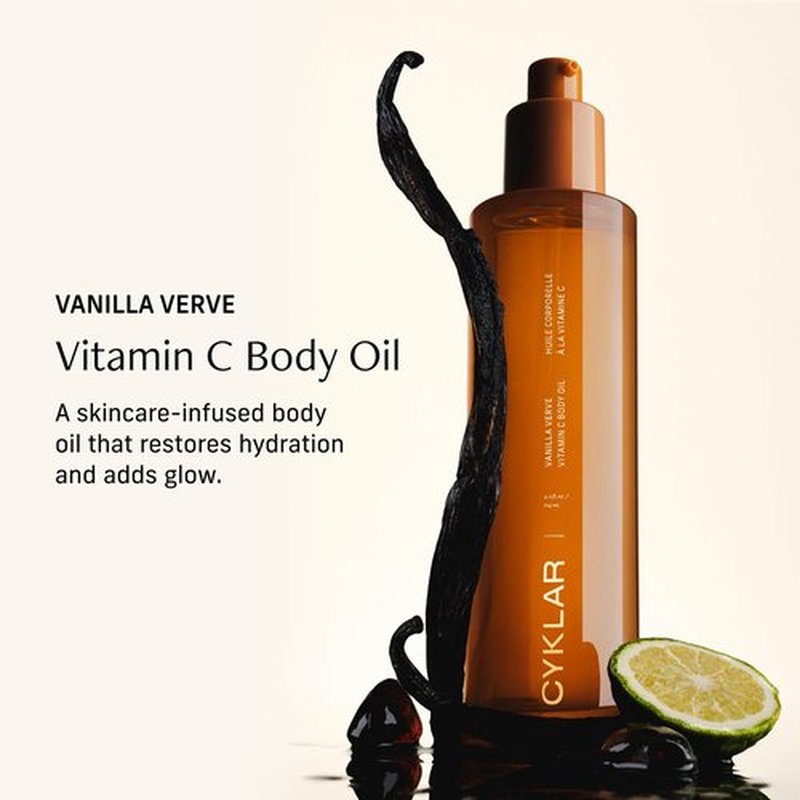 CYKLAR Vitamin C Body Oil - Nourishing Moisturizer for Glowing Skin | Vanilla Verve Scent, 4.2 Fl Oz