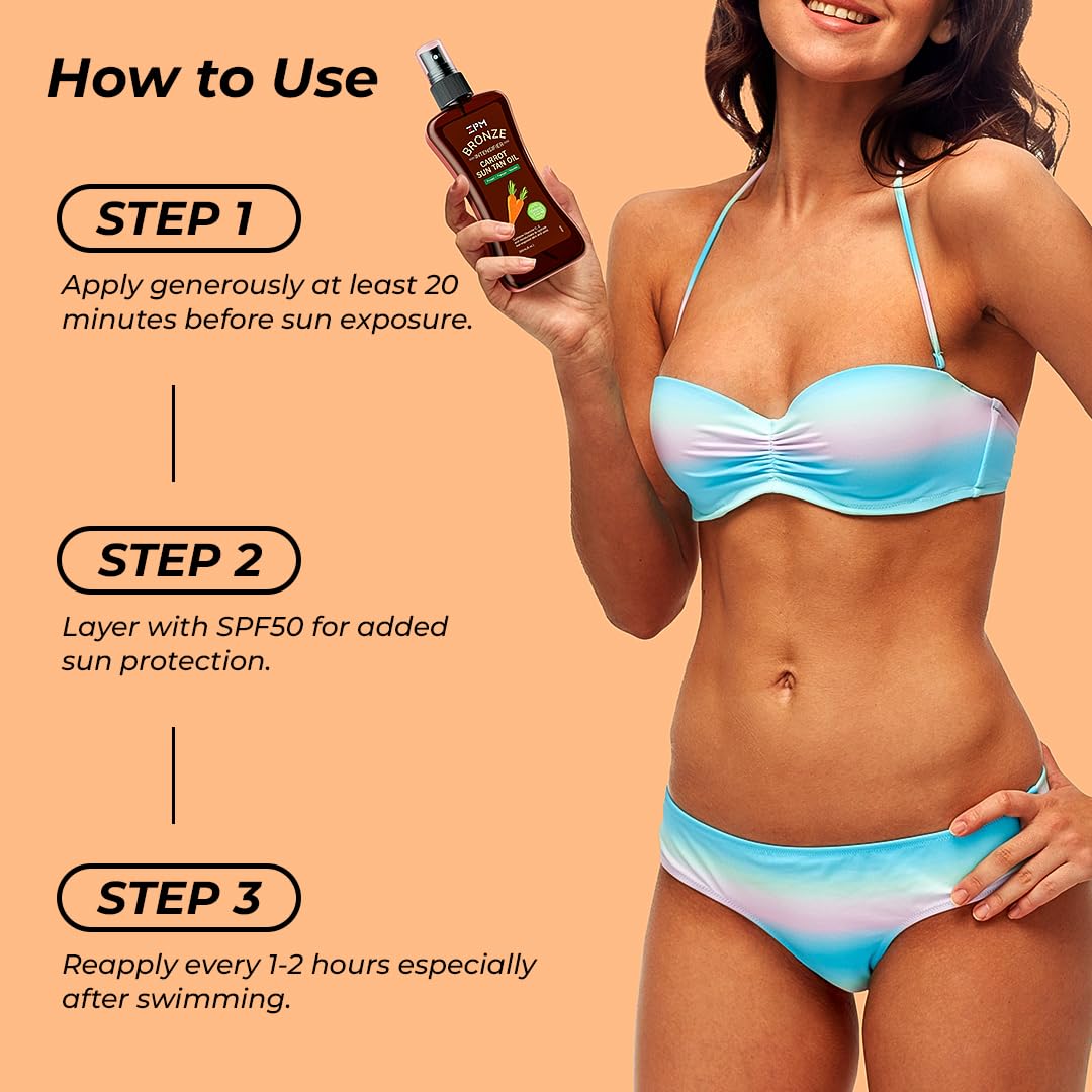 Carrot Sun Tanning Oil Spray for Outdoor Sun, Tan intensifier for Medium Deep with Narural Moisturizing Oils to Keep Skin Hydrated, Moisturizing Body Oil, Vegan and Cruelty-Free, SPF 0, 8oz