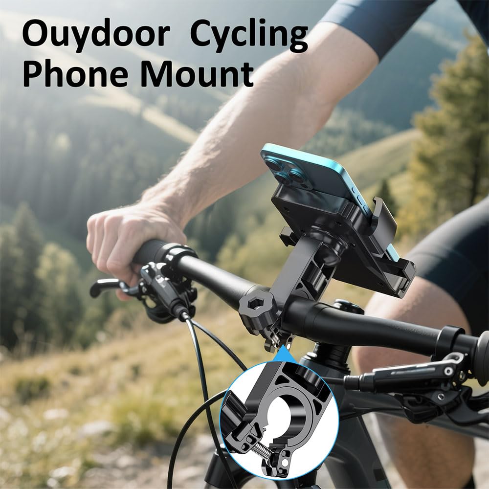 Prjrsme Bike Phone Holder, Handlebar Phone Mount for Bike and Motorcycle, Electric Scooter Mountain Bike, Adjustable Cell Phone Holder,Secure Holder for 4.7-6.8 Inch All Cell Phones