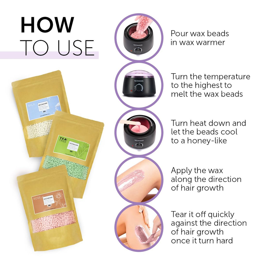 NEOMANN waxing beads for hair removal 500g | 1.1lb - Hard wax for painless hair removal - for all wax warmers and whole body, face, bikini area.