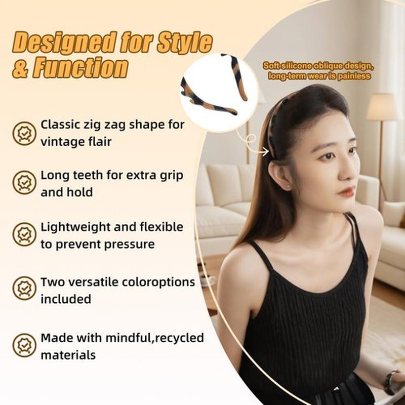 CUUCTGDA 2026 New U Shape Headbands for Women Non Slip,Fashion Accessories for Slicked Back Styles,Soft Stretchable Silicone Headband,Comfortable Comb Headband with Teeth 2 Pack（Tortoise & Black）