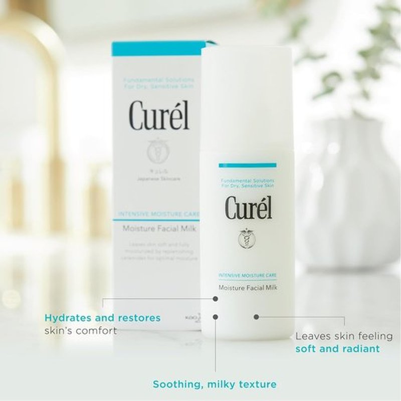 Curel Moisture Facial Milk - Daily Face Lotion for Dry Sensitive Skin, pH Balanced, 4 Oz