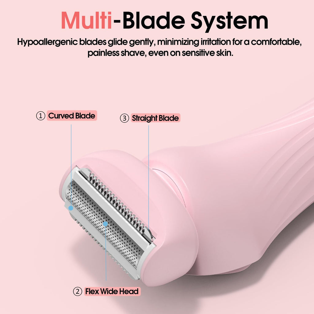 Bikini Trimmer for Women, 2-in-1 Electric Razors Dual Head, IPX7 Waterproof Body Hair Trimmer, Bikini Shave with Battery Level, USB-C, Wet Dry Use, Hair Remover for Legs Underarm Pubic Arm Chin Face