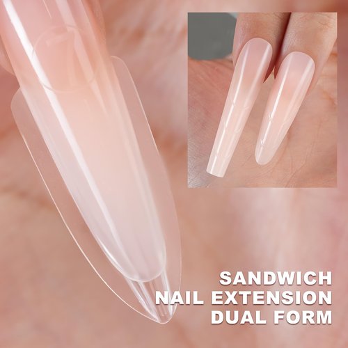 Tucepu Original Sandwich Nails Dual Forms - 150Pcs Almond Round Nail Mold for Quick Nails Extension, No Paper Forms Needed, 15 Sizes Plastic Form, Salon Nail Art Tools