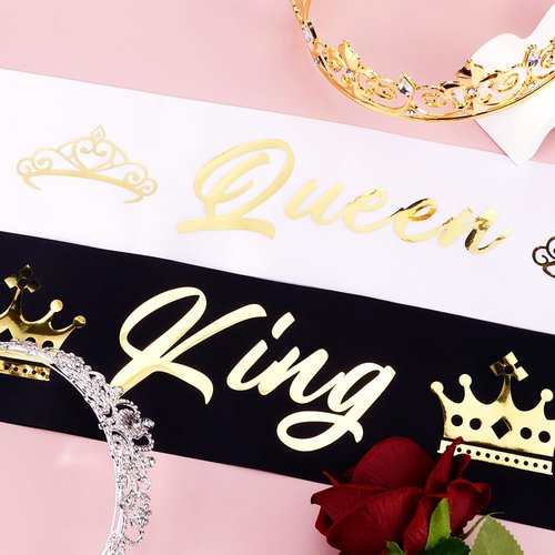 TOBATOBA King and Queen Crown Set with Sashes - King and Queen Crowns for Men and Women - Prom, Homecoming, Wedding, Birthday, Halloween
