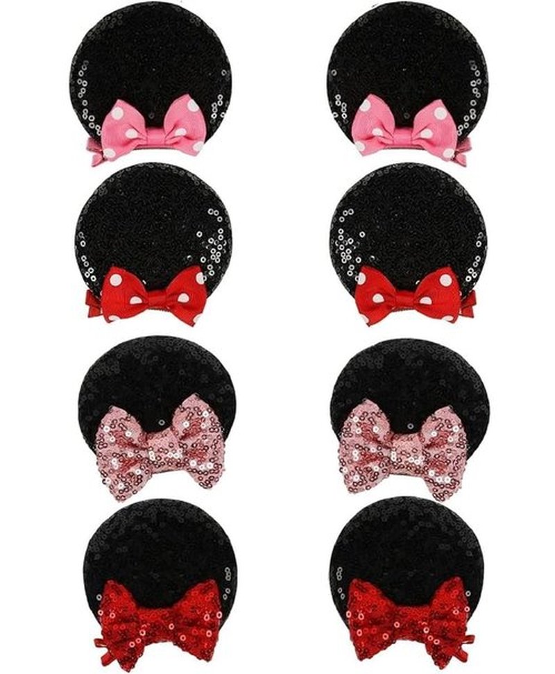 Tobeffect Mouse Ears Hair Bows Clips Glitter Mice Ears Pack Cute Hair Bow Hair Accessories for Women Costume Birthday Party Favor Black Red