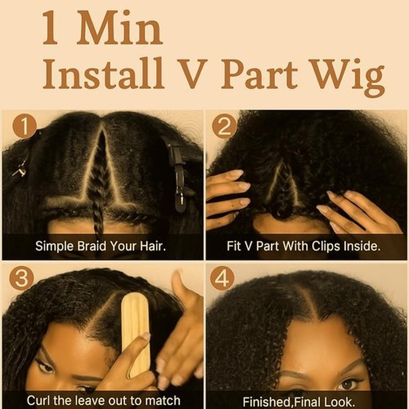 SHSVAW V Part Wig Human Hair Kinky Curly 18 Inch Glueless No Leave Out Upgrade U Part Wigs Afro Curly for Black Women Beginner Friendly Brazilian Virgin Hair Wig Natural Black Color 180% Density
